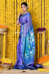 Unique Bestseller ~ Handloom Pure Silk Paithani Saree With Handcrafted Peacock Pallu in Lavender Bloom (by Govt Certified Weavers) - verymuchindian.com