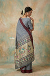 Virasat 2.0 ~ Handloom Pure Cotton Muniya Border Paithani With Muniya Buttis and Lotus Pallu ~ Grey - verymuchindian.com