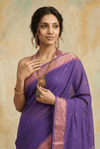 Virasat 2.0 ~ Handloom Pure Cotton Paithani With Asawali, Lotus & Peacock Pallu ~ Royal Purple - verymuchindian.com