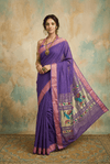 Virasat 2.0 ~ Handloom Pure Cotton Paithani With Asawali, Lotus & Peacock Pallu ~ Royal Purple - verymuchindian.com