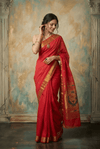 Virasat 2.0 ~ Handloom Pure Cotton Paithani With Asawali Pallu ~ Crimson Red - verymuchindian.com