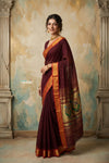 Virasat 2.0 ~ Handloom Pure Cotton Paithani With Asawali Pallu ~ Maroon - verymuchindian.com