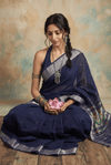 Virasat 2.0 ~ Handloom Pure Cotton Paithani With Asawali Pallu ~ Navy Blue - verymuchindian.com
