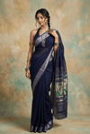 Virasat 2.0 ~ Handloom Pure Cotton Paithani With Asawali Pallu ~ Navy Blue - verymuchindian.com