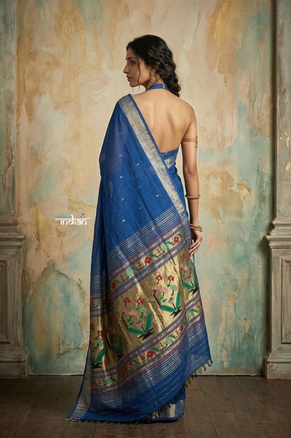Virasat 2.0 ~ Handloom Pure Cotton Paithani With Asawali Pallu ~ Royal Blue - verymuchindian.com