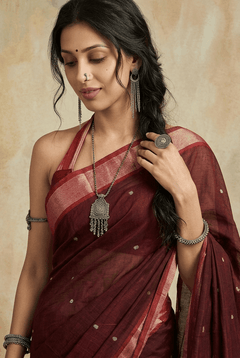 Virasat 2.0 ~ Handloom Pure Cotton Paithani With Designer Asawali Pallu ~ Maroon - verymuchindian.com