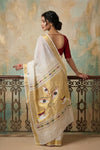 Virasat 2.0 ~ Handloom Pure Cotton Paithani With Designer Maa Durga Pallu ~ White - verymuchindian.com
