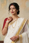 Virasat 2.0 ~ Handloom Pure Cotton Paithani With Designer Maa Durga Pallu ~ White - verymuchindian.com