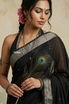 Virasat 2.0 ~ Handloom Pure Cotton Paithani With Designer Radha Krishna Pallu ~ Charcoal Black - verymuchindian.com