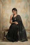 Virasat 2.0 ~ Handloom Pure Cotton Paithani With Designer Silver Zari Lines ~ Charcoal Black - verymuchindian.com