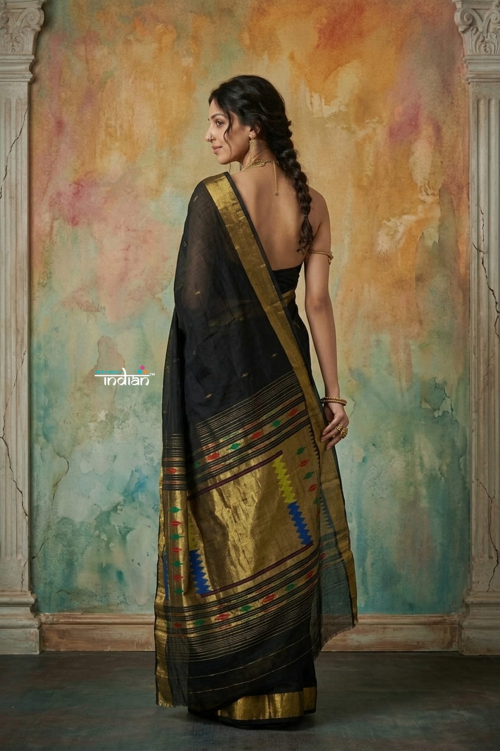Virasat 2.0 ~ Handloom Pure Cotton Paithani With Designer Zari Pallu ~ Black - verymuchindian.com