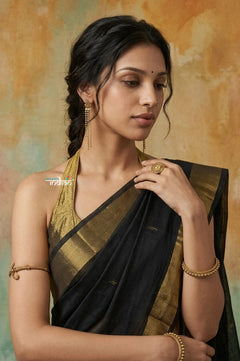 Virasat 2.0 ~ Handloom Pure Cotton Paithani With Designer Zari Pallu ~ Black - verymuchindian.com