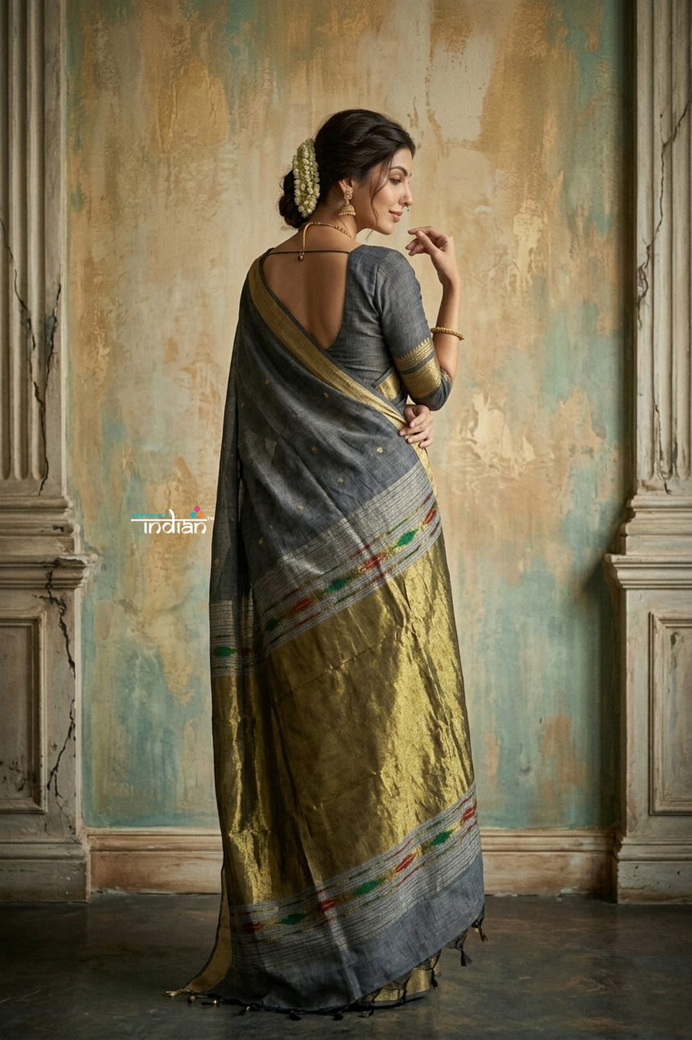 Virasat 2.0 ~ Handloom Pure Cotton Paithani With Designer Zari Pallu ~ Grey - verymuchindian.com