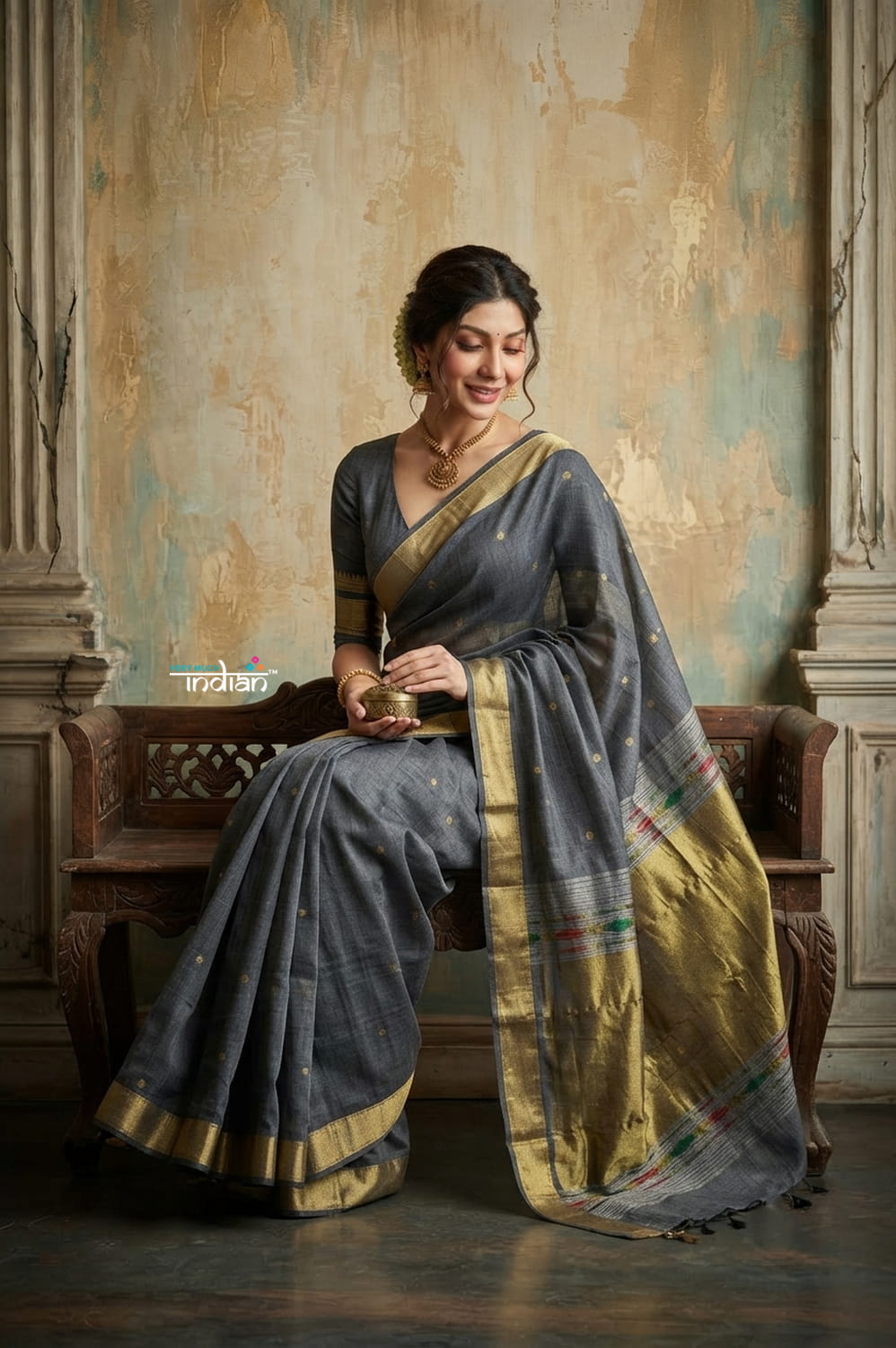 Virasat 2.0 ~ Handloom Pure Cotton Paithani With Designer Zari Pallu ~ Grey - verymuchindian.com
