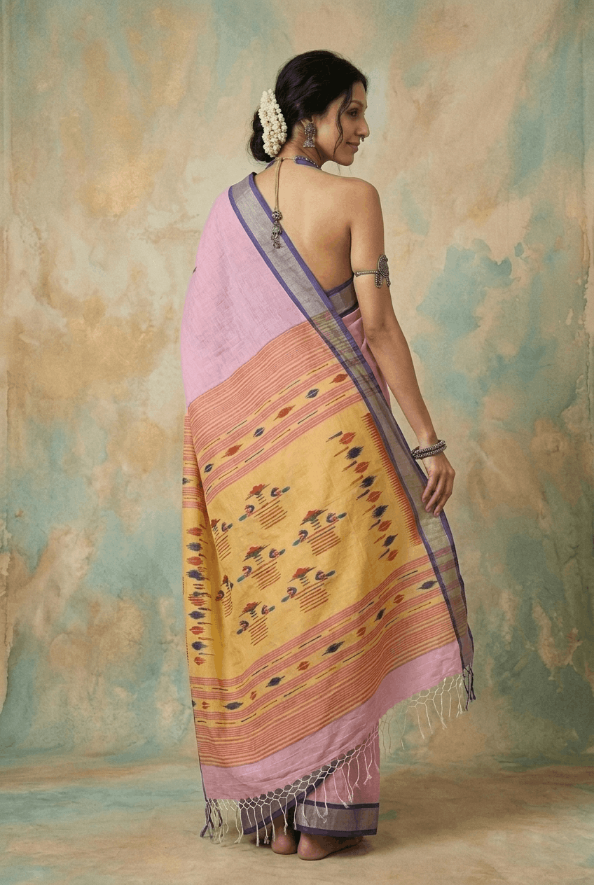 Virasat 2.0 ~ Handloom Pure Cotton Paithani With Double Pallu ~ Blush Pink - verymuchindian.com