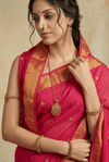 Virasat 2.0 ~ Handloom Pure Cotton Paithani With Lotus Pallu ~ Rani Pink - verymuchindian.com
