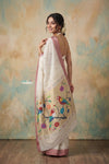 Virasat 2.0 ~ Handloom Pure Cotton Paithani With Muniya Buttis and Parrot Pallu ~ White - verymuchindian.com