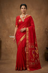 Virasat 2.0 ~ Handloom Pure Cotton Paithani With Nath Pallu~ Red - verymuchindian.com