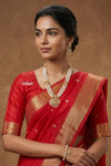 Virasat 2.0 ~ Handloom Pure Cotton Paithani With Nath Pallu~ Red - verymuchindian.com