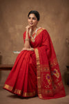 Virasat 2.0 ~ Handloom Pure Cotton Paithani With Nath Pallu~ Red - verymuchindian.com