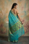 Virasat 2.0 ~ Handloom Pure Cotton Paithani With Revival Asawali Pallu ~ Cyan Blue - verymuchindian.com