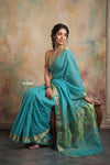 Virasat 2.0 ~ Handloom Pure Cotton Paithani With Revival Asawali Pallu ~ Cyan Blue - verymuchindian.com