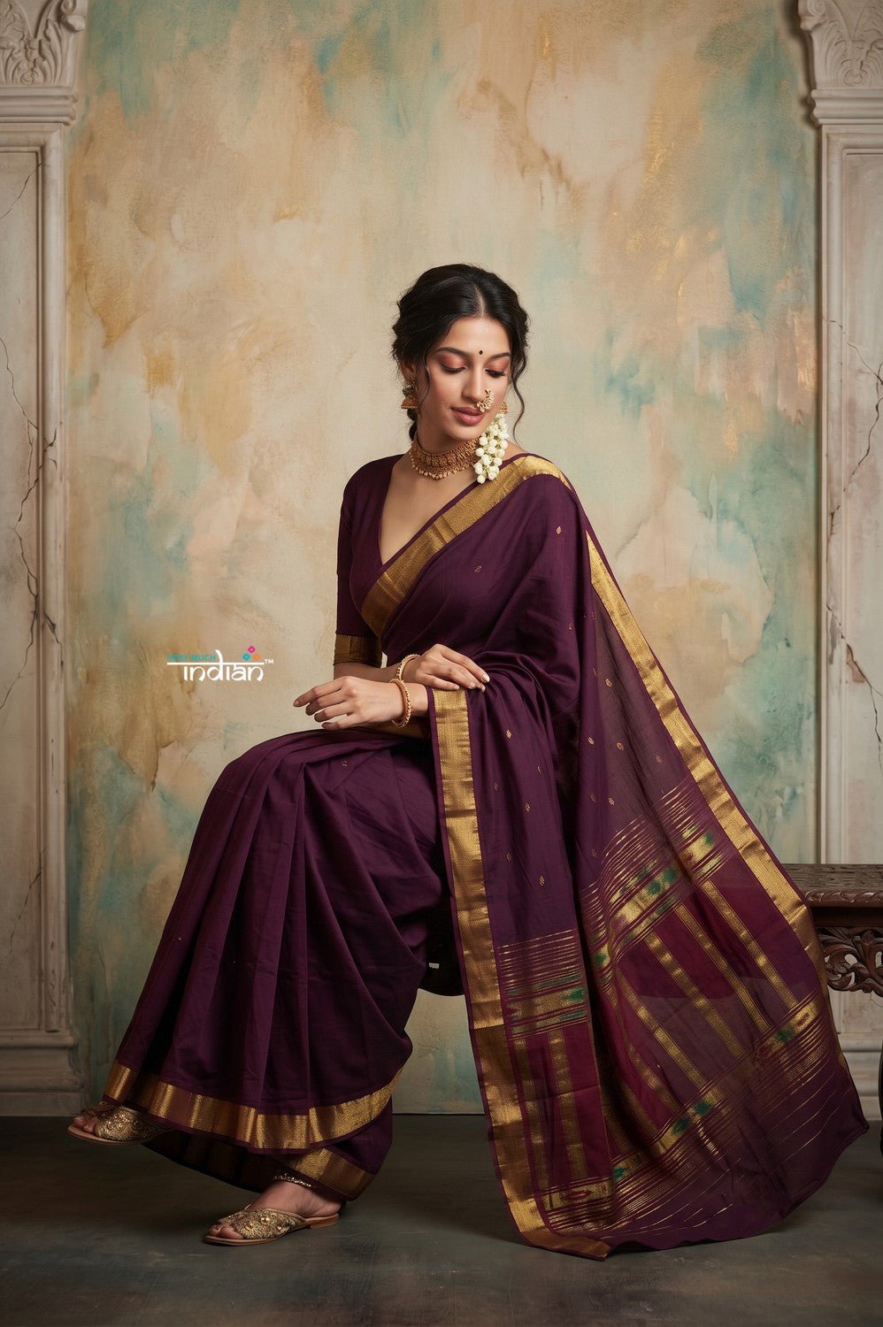 Virasat 2.0 ~ Handloom Pure Cotton Paithani With Revival Payri Pallu ~ Dark Maroon - verymuchindian.com