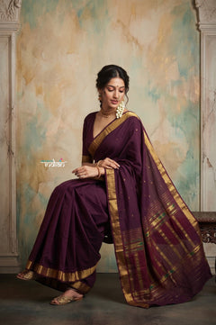 Virasat 2.0 ~ Handloom Pure Cotton Paithani With Revival Payri Pallu ~ Dark Maroon - verymuchindian.com