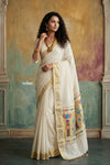 Virasat 2.0 ~ Handloom Pure Cotton Paithani With Revival Phulwari Pallu ~ White - verymuchindian.com