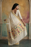 Virasat 2.0 ~ Handloom Pure Cotton Paithani With Revival Phulwari Pallu ~ White - verymuchindian.com