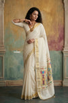 Virasat 2.0 ~ Handloom Pure Cotton Paithani With Revival Phulwari Pallu ~ White - verymuchindian.com