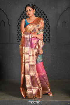 Virasat ~ Exclusive! Handloom Pure Banarasi Tissue Silk Saree ~ Multicolor - verymuchindian.com