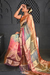 Virasat ~ Exclusive! Handloom Pure Banarasi Tissue Silk Saree ~ Multicolor - verymuchindian.com