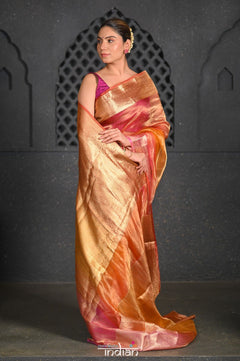 Virasat ~ Exclusive! Handloom Pure Tissue Banarasi Silk Saree ~ Multicolor Yellow - verymuchindian.com