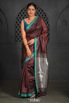 Virasat ~ Exclusive! Handloom Pure Tissue Dupion Silk Saree ~ Brown Blue - verymuchindian.com