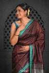 Virasat ~ Exclusive! Handloom Pure Tissue Dupion Silk Saree ~ Brown Blue - verymuchindian.com