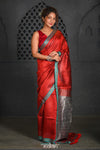 Virasat ~ Exclusive! Handloom Pure Tissue Dupion Silk Saree ~ Delight Red Blue - verymuchindian.com
