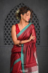 Virasat ~ Exclusive! Handloom Pure Tissue Dupion Silk Saree ~ Maroon Silver - verymuchindian.com