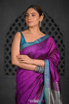 Virasat ~ Exclusive! Handloom Pure Tissue Dupion Silk Saree ~ Purple Blue - verymuchindian.com