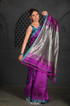 Virasat ~ Exclusive! Handloom Pure Tissue Dupion Silk Saree ~ Purple Blue - verymuchindian.com