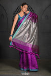 Virasat ~ Exclusive! Handloom Pure Tissue Dupion Silk Saree ~ Purple Blue - verymuchindian.com