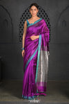 Virasat ~ Exclusive! Handloom Pure Tissue Dupion Silk Saree ~ Purple Blue - verymuchindian.com