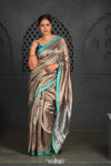 Virasat ~ Exclusive! Handloom Pure Tissue Dupion Silk Saree ~ Silver Blue - verymuchindian.com