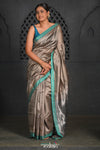 Virasat ~ Exclusive! Handloom Pure Tissue Dupion Silk Saree ~ Silver Blue - verymuchindian.com