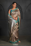Virasat ~ Exclusive! Handloom Pure Tissue Dupion Silk Saree ~ Silver Blue - verymuchindian.com