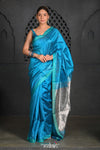 Virasat ~ Exclusive! Handloom Pure Tissue Dupion Silk Saree ~ Turquoise Blue - verymuchindian.com
