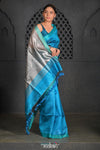 Virasat ~ Exclusive! Handloom Pure Tissue Dupion Silk Saree ~ Turquoise Blue - verymuchindian.com