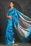 Virasat ~ Exclusive! Handloom Pure Tissue Dupion Silk Saree ~ Turquoise Blue - verymuchindian.com