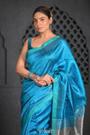 Virasat ~ Exclusive! Handloom Pure Tissue Dupion Silk Saree ~ Turquoise Blue - verymuchindian.com