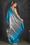 Virasat ~ Exclusive! Handloom Pure Tissue Dupion Silk Saree ~ Turquoise Blue - verymuchindian.com